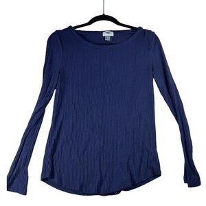 Old Navy Womens Top Ribbed Knit Long Sleeve‎ Crew Neck Navy Blue Casual